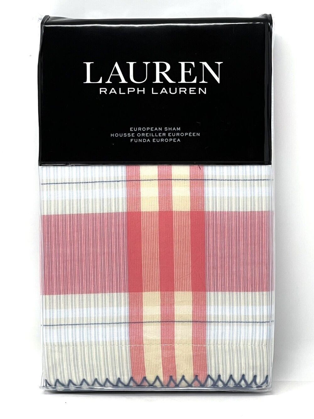 Ralph Lauren Karina Madras Plaid European Sham Blue Coral Multi 100% Cotton NIP